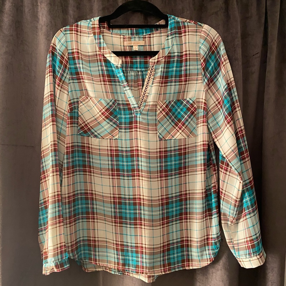 Beautiful Skies are Blue plaid blouse